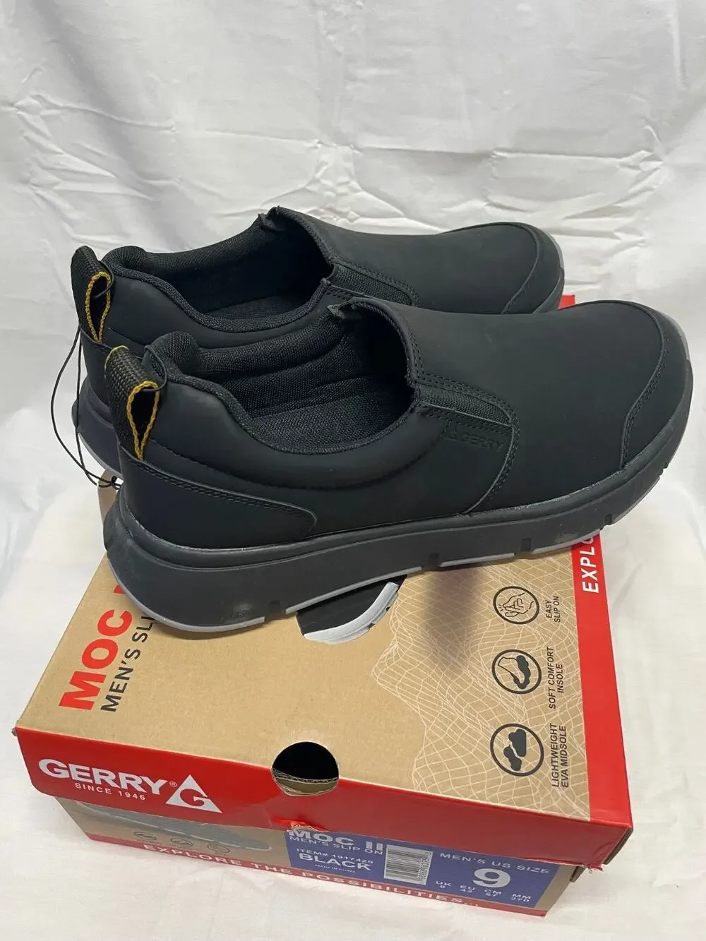 Gerry Men's Slip On Casual Shoes Size 9 Black MOC II New In Box - Comfortable